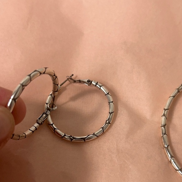 Silver Textured Hoop Earrings Set- Women Jewelry - Picture 3 of 3